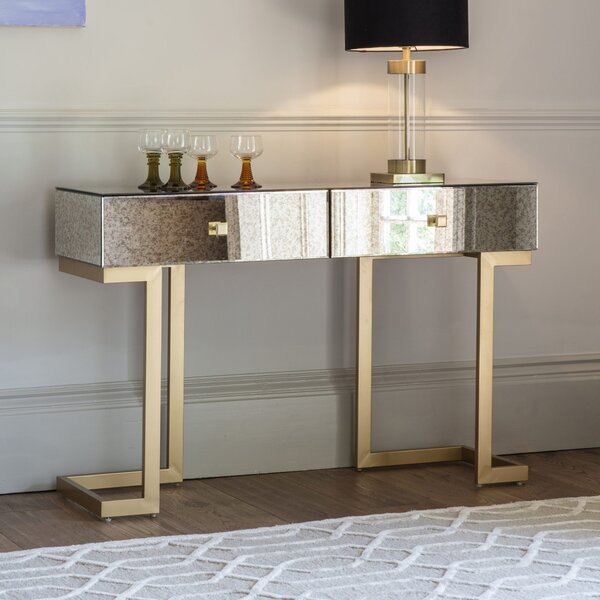 Yamber Mirrored 2 Drawer Console Table - Gold