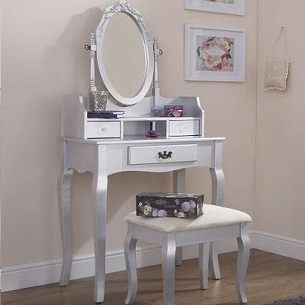 Set of Stylish Dressing Table in Silver
