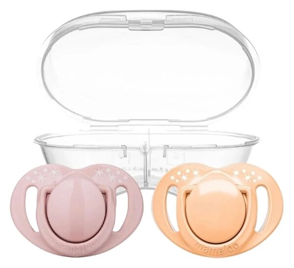Mamajoo Orthodontic Soothers with Steriliser Box 12+ months Pack of 2 - Powder Pink & Blush