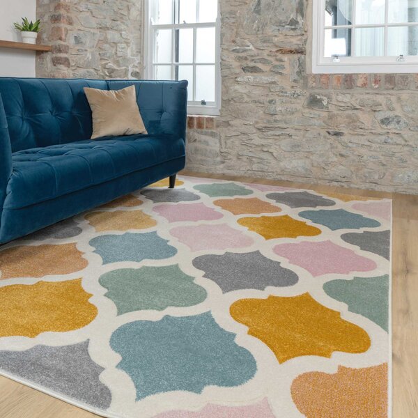 Colourful Pastel Trellis Area Room Rug | Topaz