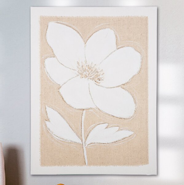 Colindale Canvas Flower Motif Wall Art In Cream White