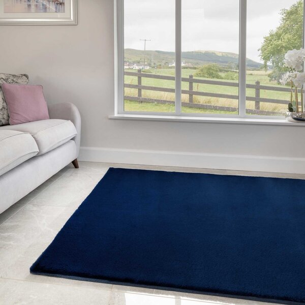 Super Soft Navy Faux Fur Area Rug | Bugsy
