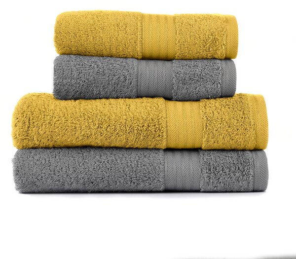 Mustard & Stone Egyptian Cotton 4 Piece Towel Bale Yellow/Grey