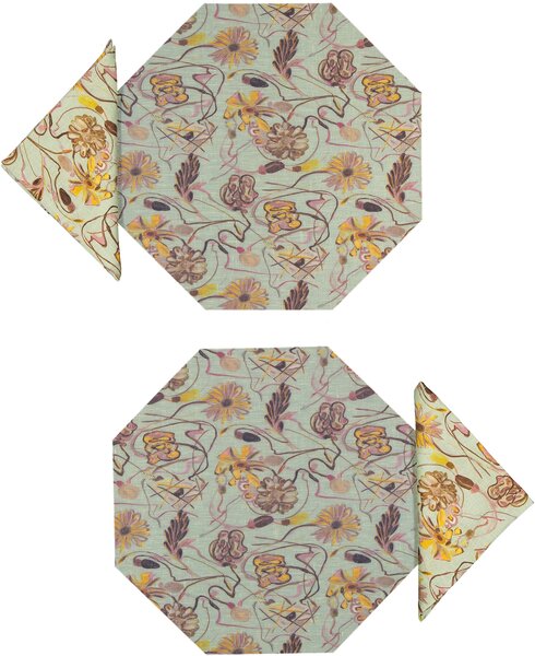 SET OF 2 BOUQUET OCTAGONAL PLACEMATS AND NAPKINS IN GRASS