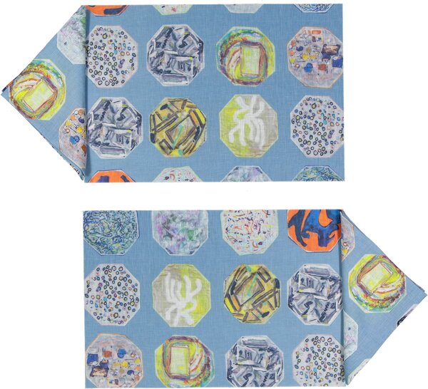 SET OF 2 MEDAILLONS PLACEMATS AND NAPKINS IN LIGHT BLUE