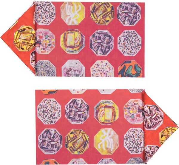 SET OF 2 MEDAILLONS PLACEMATS AND NAPKINS IN RED
