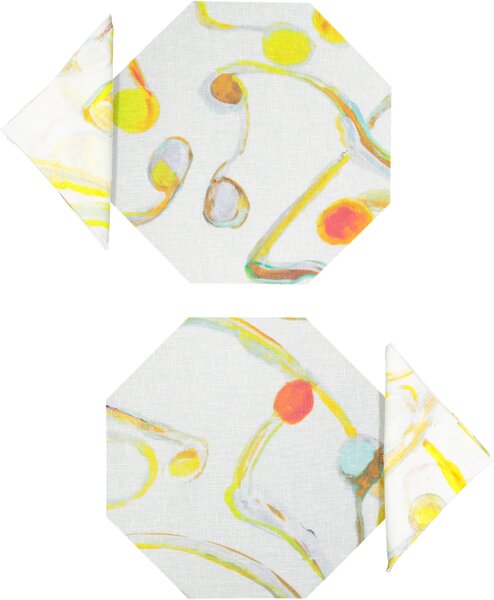 SET OF 2 SPACE LIGHT FLUX OCTAGONAL PLACEMATS AND NAPKINS IN WHITE