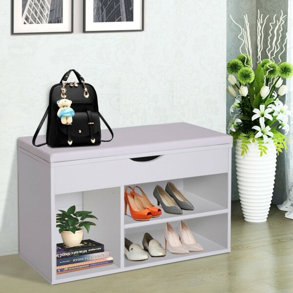 Wooden Shoe Storage Cabinet With Seating