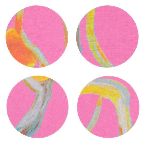 SET OF 8 SPACE SHAPES COATED COASTERS IN PINK