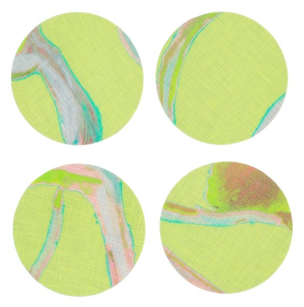 SET OF 8 LIGHT FLUX COATED COASTERS IN YELLOW