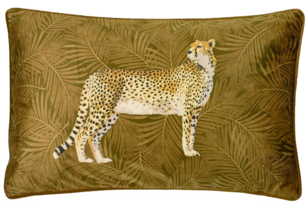 Cheetah Forest Velvet 30cm x 50cm Boudoir Filled Cushion Gold