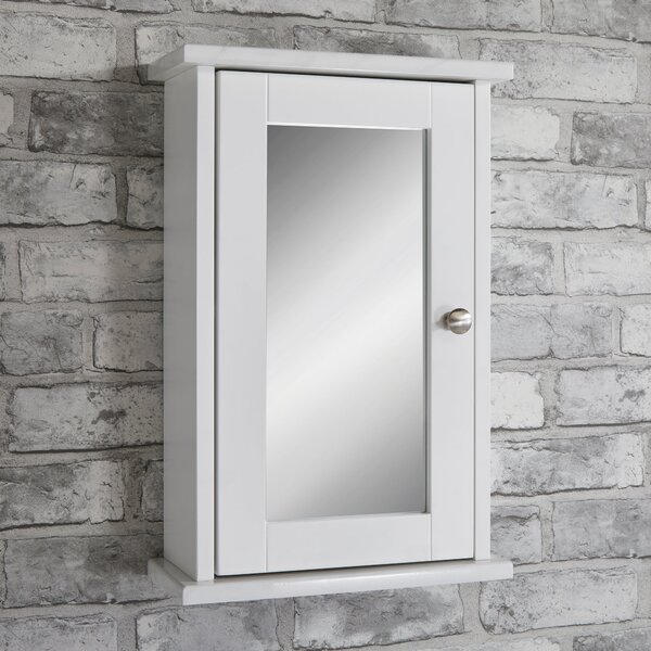 Marble Effect Mirrored Single Door Cabinet White