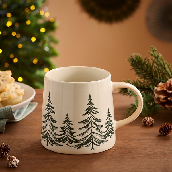 Dunelm White & Green Spruce Trees Mug, 9.2cm x 9.2cm x 10cm White