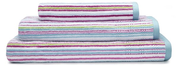 Heavenly Hummingbird Duck Egg Stripe Towel White/Blue/Pink