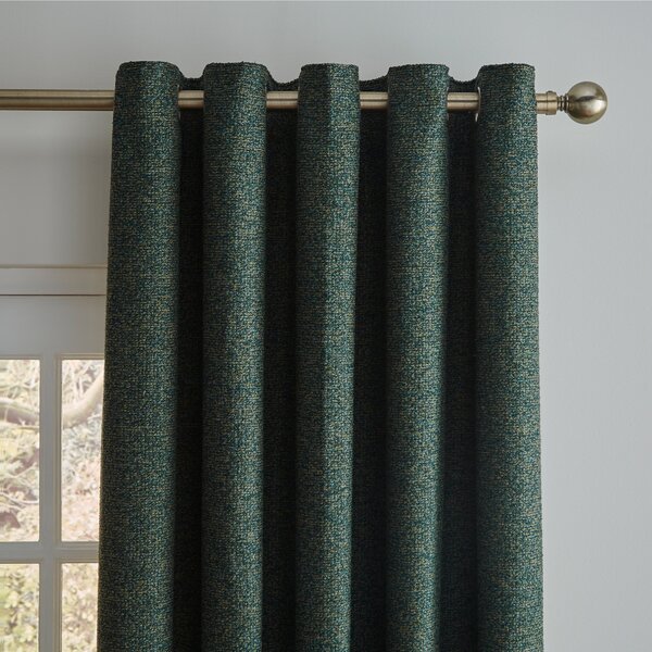 Lorna Boucle Thermal Eyelet Curtains Green