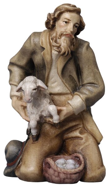Shepherd kneeling with sheep Tyrolean
