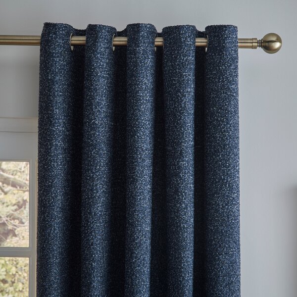 Lorna Boucle Thermal Eyelet Curtains Navy