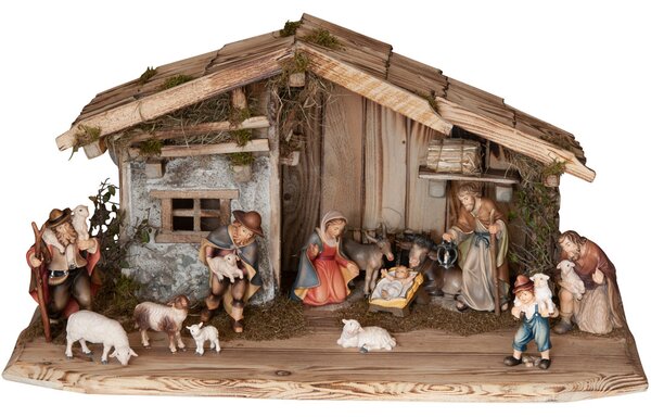 Nativity set Rasciesa with stable and 13 figurines
