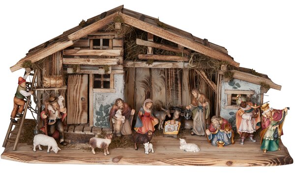 Nativity set Alpe di Siusi with stable and 16 figurines