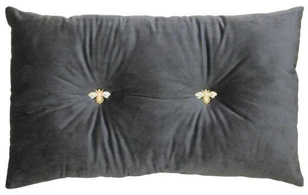 Paoletti Bumble Bee Velvet 30cm x 50cm Filled Cushion Charcoal