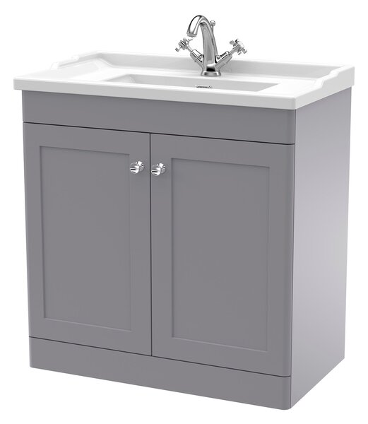 Classique Floor Standing 2 Door Vanity Unit with Ceramic Basin Satin Grey