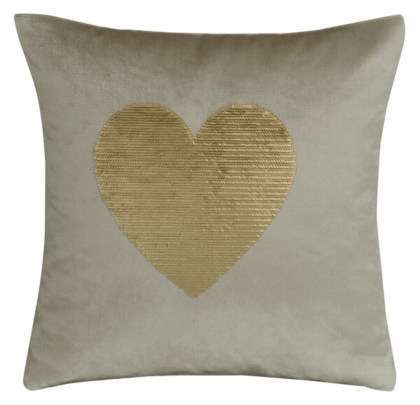 Catherine Lansfield Sequin Heart Filled Cushion 43cm x 43cm Natural