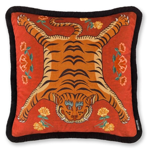 Paloma Home Tibetan Tiger Filled Cushion 55cm x 55cm Red