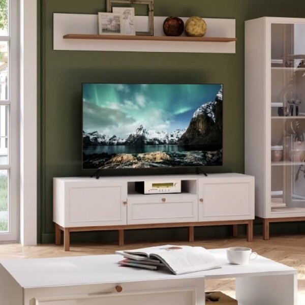 Waldorf Wooden TV Stand 2 Doors In Light Grey And Oak With LED