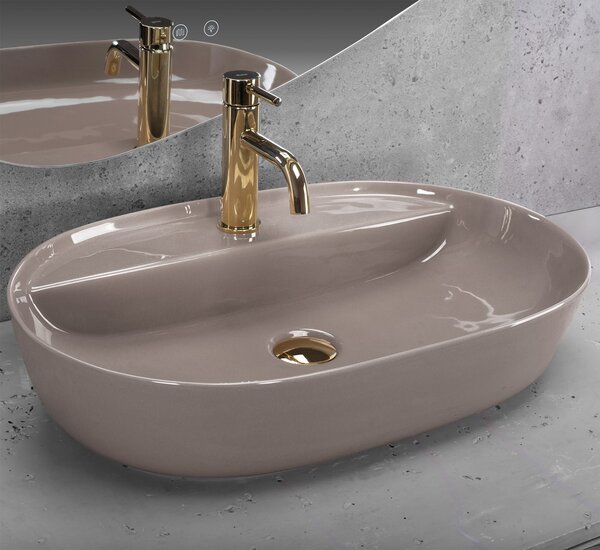 Countertop Basin REA Aura 61 Beige Shiny