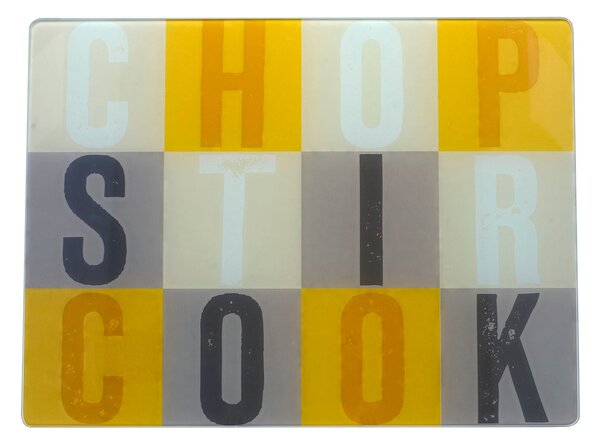 Chop Stir Cook Glass Worktop Saver Black/Yellow/Blue
