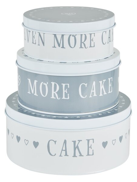 Dunelm Set of 3 Life Is Cake Tins Grey and White
