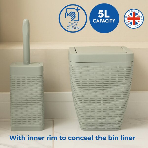 Addis Rattan Sage Toilet Brush & Bin Set