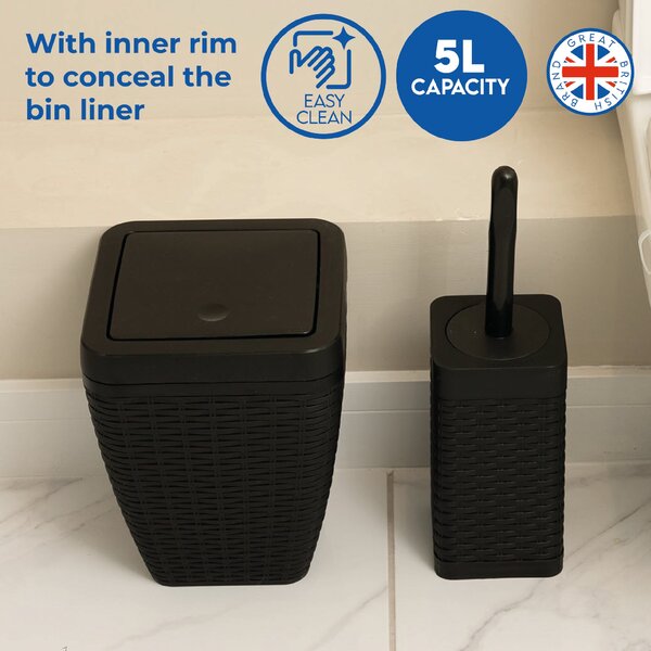 Addis Rattan Black Toilet Brush & Bin Set