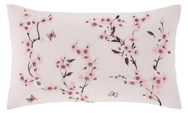Catherine Lansfield Pink Embroidered Blossom Cushion Pink, Black and White