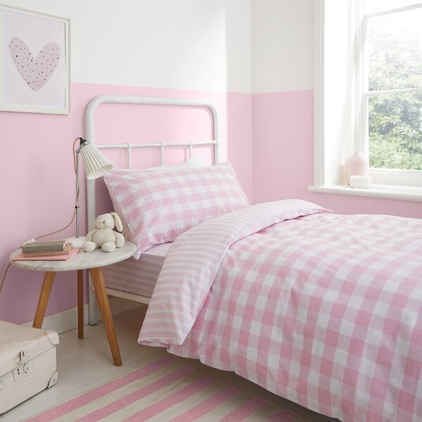 Bianca Check And Stripe Childrens Bedding Pink