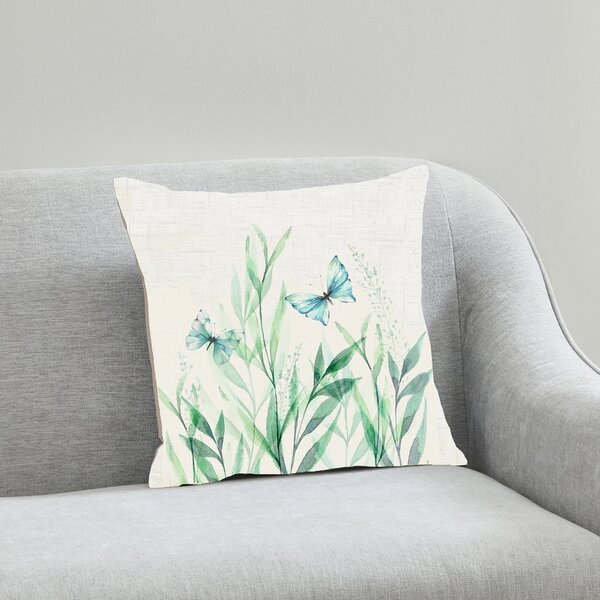 Butterfly Garden Cushion Green/White