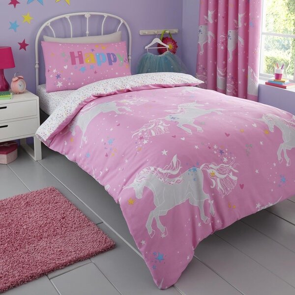 Bedlam Unicorn Glow Childrens Bedding Pink