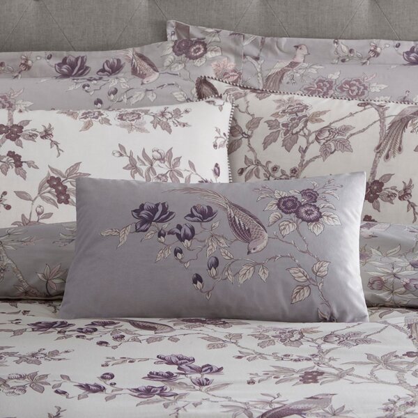 Oriental Bird Purple Cushion Purple and White