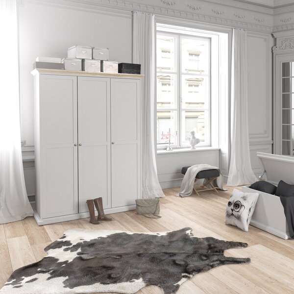 Paris 3 Doors Wardrobe in White and Oak