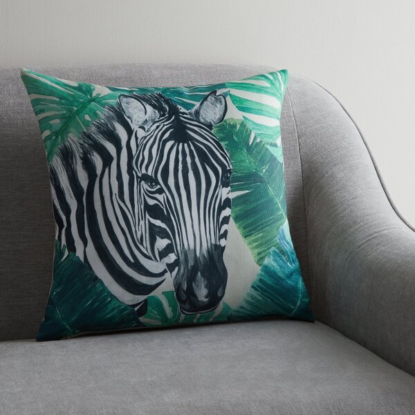 Zebra Jungle Print Cushion Green/Black/White