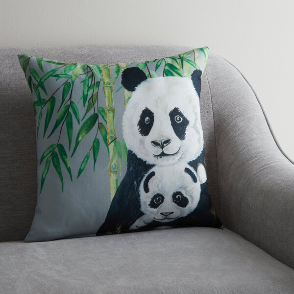Panda Jungle Print Cushion Green/Black/White