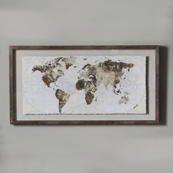 Gold 54cm x 104cm Foil World Map Framed Art