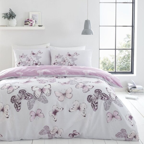 Catherine Lansfield Scatter Butterfly Duvet Cover Bedding Set Heather