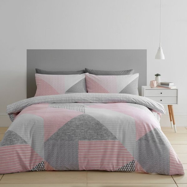 Catherine Lansfield Larsson Geo Duvet Cover Bedding Set Pink