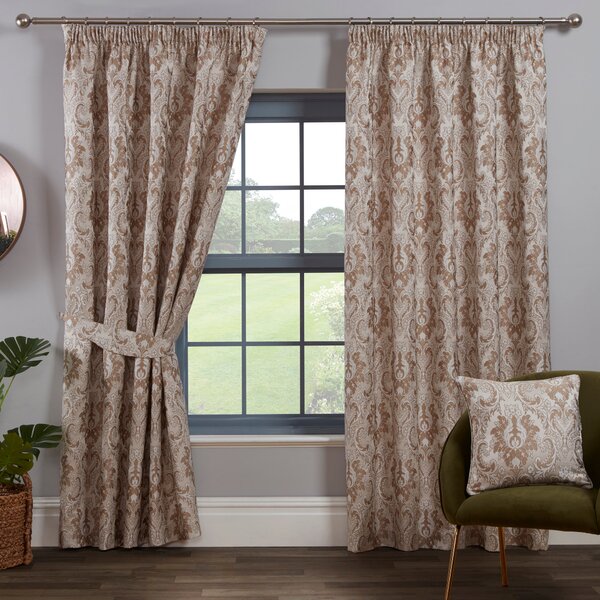 Tegola Ready Made Pencil Pleat Curtains Latte