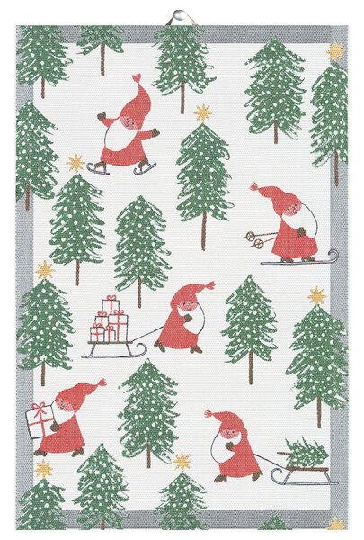 Ekelund Linneväveri Tomtesprång kitchen towel 40x60 cm white-green-red