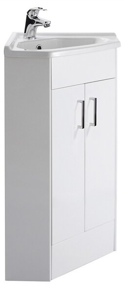 Balterley Orbit 2 Door Corner Cabinet With Basin - Gloss White