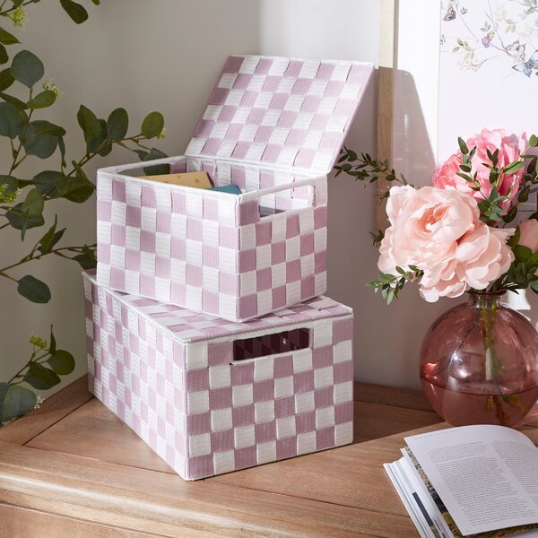 Set of 2 Checkered Boxes with Lid Heather (Purple)