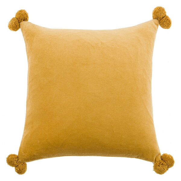 Clara Velvet Square Pom Pom Cushion Yellow