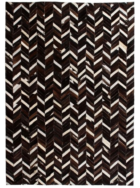 Rug Genuine Leather Patchwork 80x150 cm Chevron Black/White